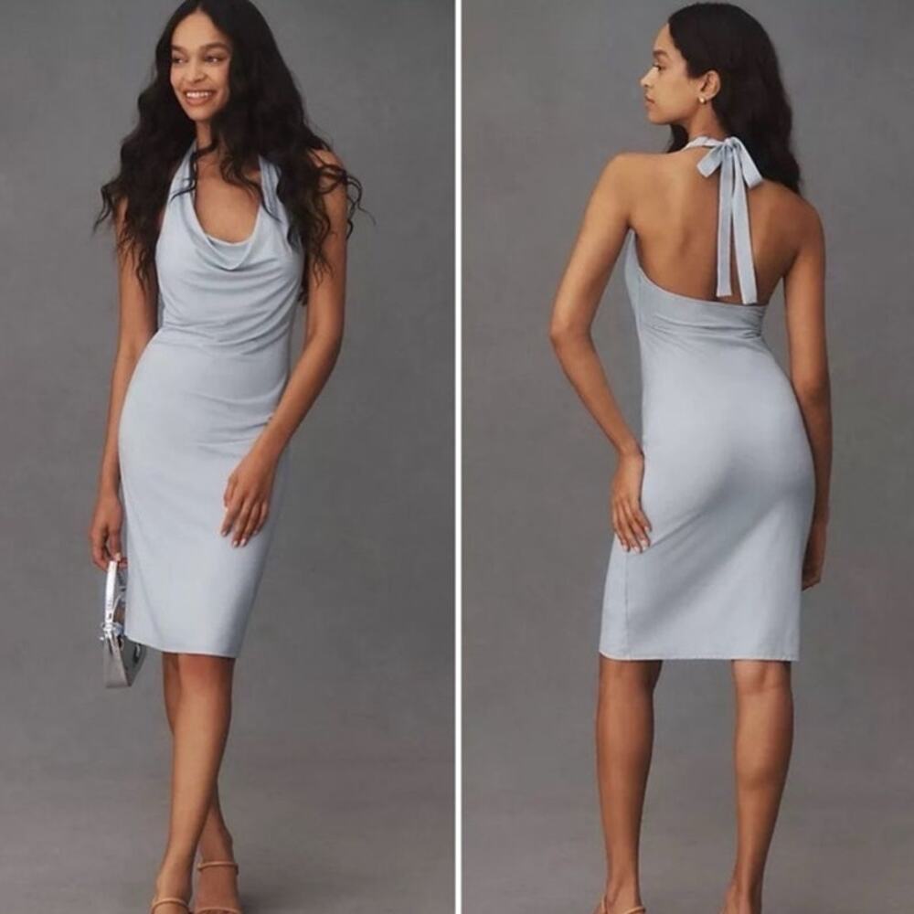 Reformation Zoisa Knit Halter Mini Dress Blue Size Medium